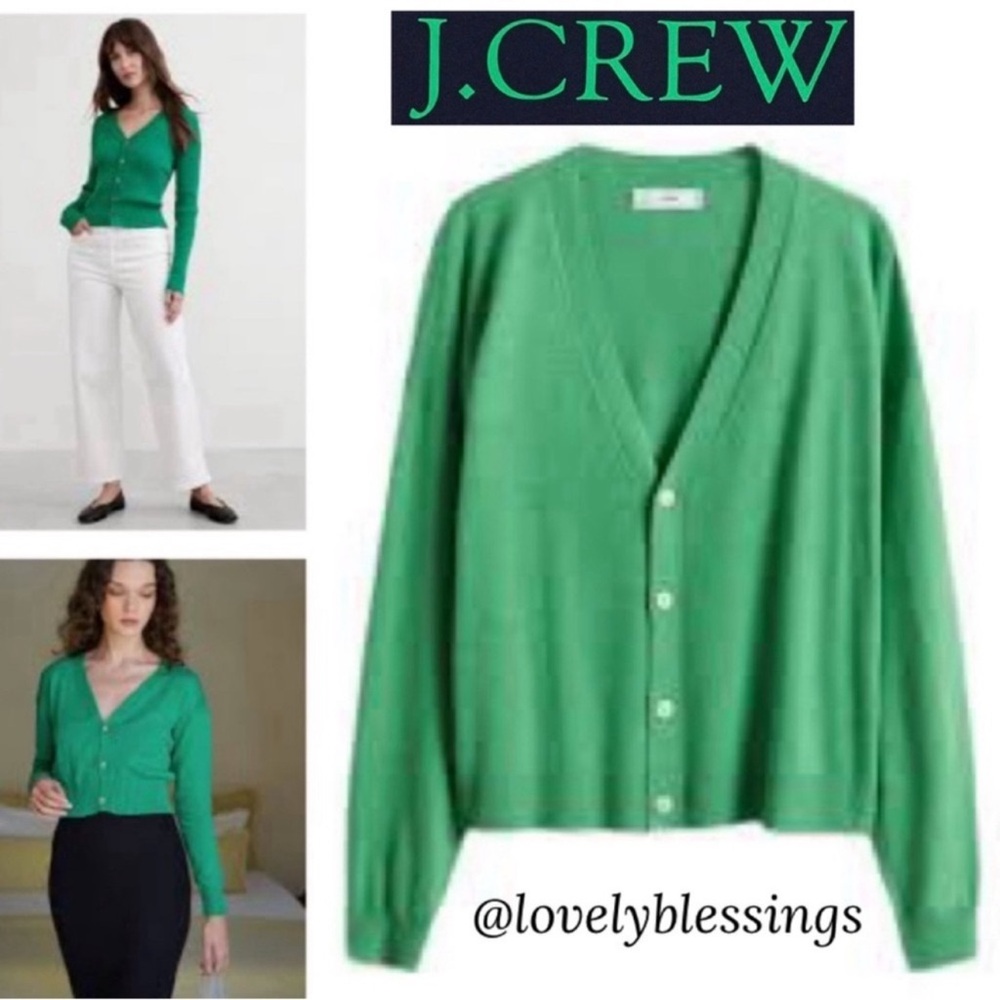Vintage J Crew Cardigan Kelly Green All Season Knit Sweater VNeck Jumper Size XL